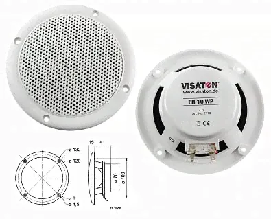 FR10WP/4_WHITE Динамик широкополосный влагозащищенный VISATON 4" (10 см), 20Вт RMS/4 Ом/80–16000Гц,
